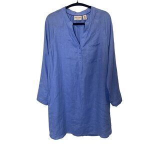 Martha Stewart Womens Blue 100% Linen Tunic Dress Sz Med  Beachy-Casual-Workwear